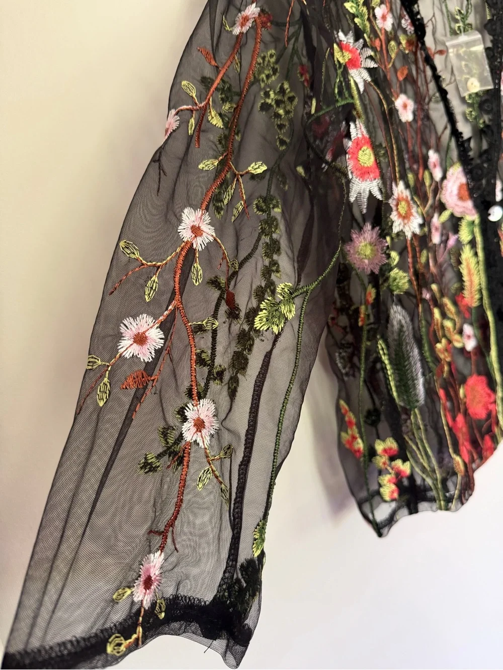 NWOT Rabbit Rabbit Rabbit Sheer Floral Embroidered Cardigan M Medium - Picture 3 of 6